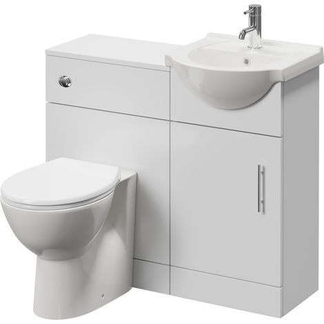 Alexander James Gloss White 950mm Single Door Vanity Unit Toilet Suite - 950mm - Chrome 96mm Bar HandleJames Toilet Pan and Seat