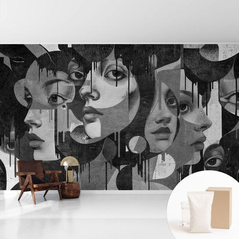 Tapete Vliestapete mit Kleber für Wohnzimmer Schlafzimmer Küche - Wanddekoration  Weibliche Gesichter 416x254 cm (1/5)