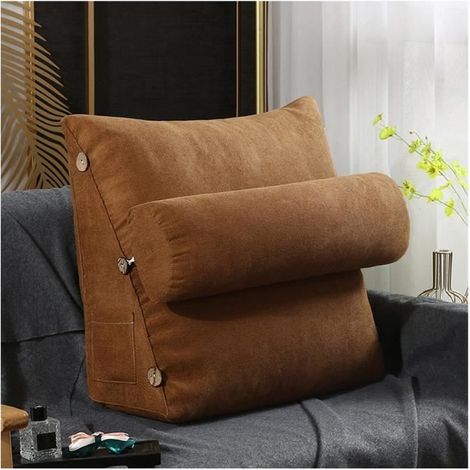Filiyano-Coussin triangulaire doux et multifonctionnel réglable pour fauteuil de lecture, en velours marron (1/2)