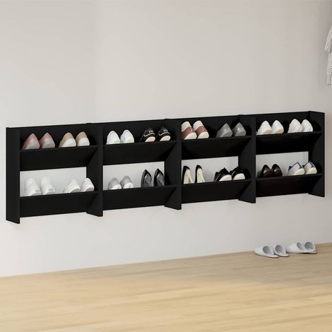 4 pcs Armoires à chaussures murales, Meubles à chaussures,Etagères de Rangements Noir 60x18x60 cm Aggloméré HYB50469 (1/5)