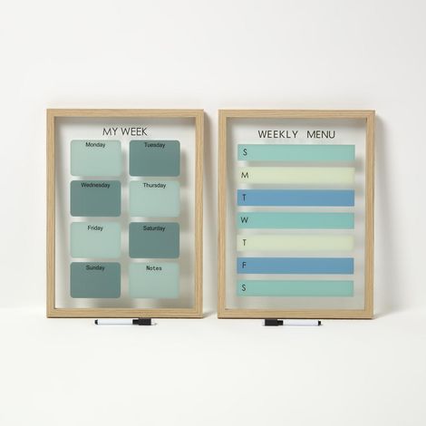 HOMESCAPES Weekly Planner Board, Set of 2 Small Whiteboard and Pens, Hanging White Boards for Walls, Noticeboard Dry Erase Family Planner Calendar for Meals or Memo - W30 x H40 x D2 cm each (1/5)