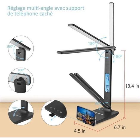 Lampe de bureau LED Dimmable, 3 Modes - 3 Niveaux de luminosité - Affichage LCD -Fonction de Charge sans fil - LED offert (1/4)