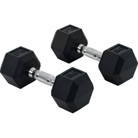 Hexagon Hanteln, 2er Set Hanteln mit gerändeltem Griff, Kurzhantelset aus Gusseisen, 2 x 8 kg, Kurzhanteln für Männer Frauen, Zuhause, Fitnessstudio, Krafttraining