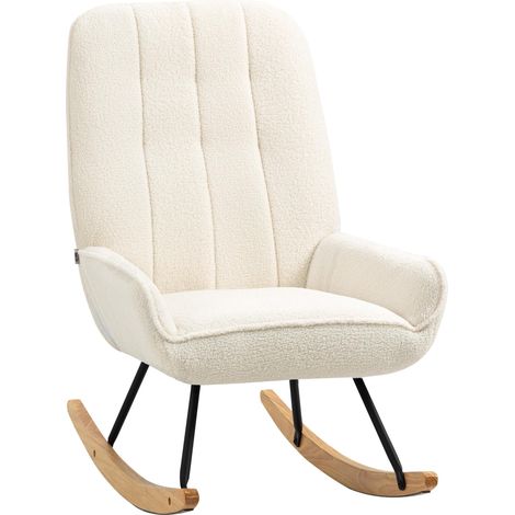 Fauteuil à bascule confortable avec revêtement en polaire Sherpa, idéal pour les chambres à coucher et les chambres d'enfants, supporte jusqu'à 150 kg, dimensions : 63 x 95 x 97 cm.
