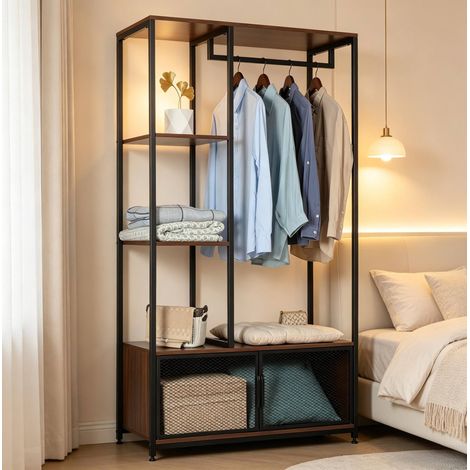 Dressing ouvert 90x40x167 cm métal MDF noir HAVRYA (1/4)