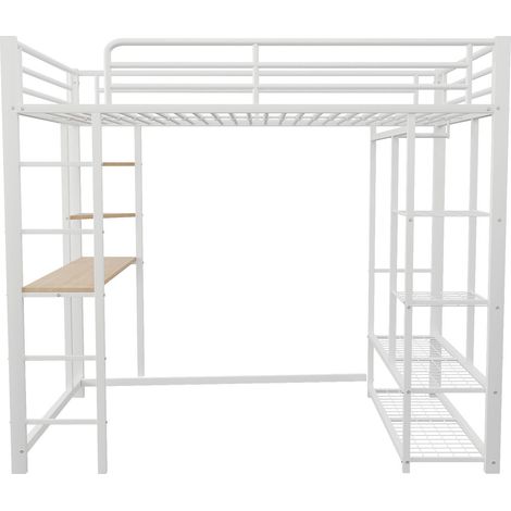 Lit mezzanine 90 x 200 cm avec échelle, bureau et rangements, blanc (1/5)
