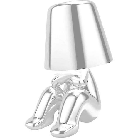 Touch-Nachttischlampe, goldene Thinker-Schreibtischlampe, kabellos, wiederaufladbar, tragbar, dekorativ, mit USB-Ladefunktion – Silber (1/5)