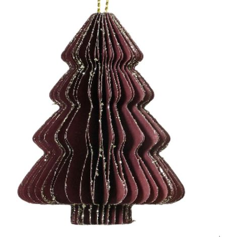 Kaemingk – Suspension de Noël sapin pliable en papier bordeaux avec paillettes et cordon, 6 cm