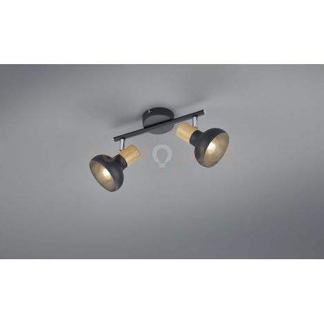 LATIKA BARRA 2 SPOTS METALLO NERO ED EFFETTO LEGNO L. 30CM ATTACCO E14