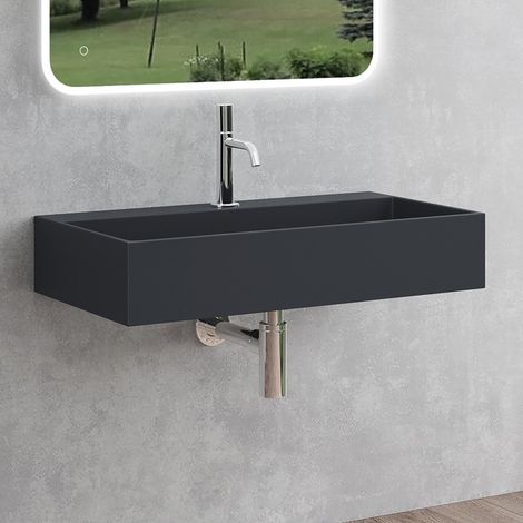 Mai & Mai Lavabo da Appoggio 80x40x14cm, Lavabo Bagno Sospeso Lavandino Bagno Colossum6028 da Marmo Fuso, un foro per la Rubinetteria, Antracite opaco