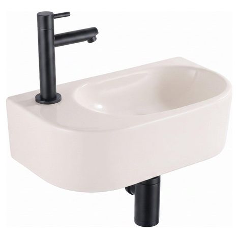 QeramiQ Fuente Lavabo pour WC - 40x22x12 cm - lisse - demi-rond - trou de robinet de Lavabo pour WC a gauche - ceramique - robinet de Lavabo pour WC (1/5)
