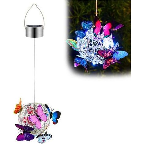 Lampe solaire suspendue papillon, guirlande solaire de jardin avec papillons colorés, lanterne solaire LED métal IP65 étanche pour extérieur. (1/5)