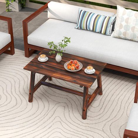 GOPLUS Table Basse Jardin Extérieur en Bois Massif, Petite Table de Jardin Exterieur avec Plateau à Lattes,pour Balcon Terrasse, Charge 125KG, 90 x 54,5 x 50 cm (Naturel) (1/5)
