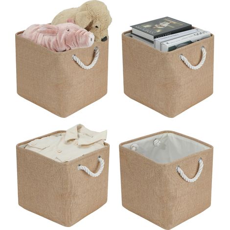 Lot de 4 boîtes de rangement pliables 30x30x30 cm - Paniers en tissu lavable pour étagères Kallax - Coffres de stockage pour vêtements, jouets, outils, armoire (Kaki) (1/4)