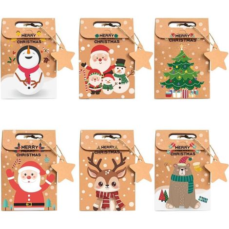 Lot de 24 boîtes à bonbons de Noël en papier kraft, sacs cadeaux pour biscuits de Noël, boîtes d'emballage cadeau de Noël, décorations de fête de Noël (1/3)