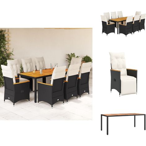 9-tlg. Garten-Bistro-Set mit Kissen Schwarz Poly Rattan - Gartenmöbel - Bistroset - Esstisch - Lounge Sessel - Outdoor Möbel (1/5)