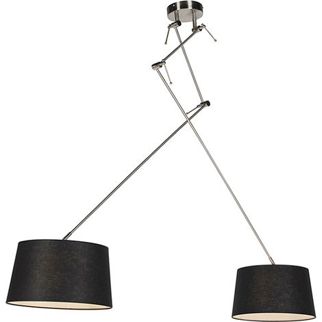 QAZQA Lampada a sospensione con paralume blitz - Moderno - Acciaio,Tessuto - Nero/Acciaio - Cilindro/Oblungo/Tondo Max. 2 x Watt