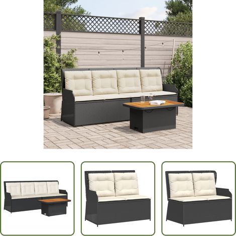 Liegeplatz -  3-tlg. Garten-Lounge-Set mit Kissen Schwarz Poly Rattan (1/5)