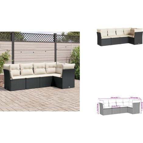 Salon de jardin 5 pcs avec coussins noir résine tressée - Ensemble Salon De Jardin - Mobilier Extérieur - Résine Tressée - Rotin Synthétique - Chaise Lounge (1/3)