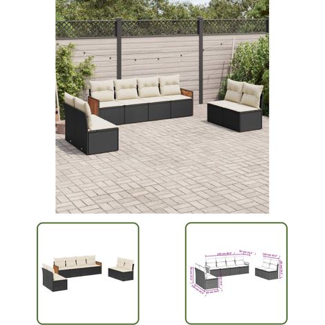 The Living Store 8-tlg. Garten-Sofagarnitur mit Kissen Schwarz Poly Rattan - Gartensofas - Outdoor Möbel - Gartenmöbel Set - Lounge Set - Rattan Gartenmöbel (1/3)
