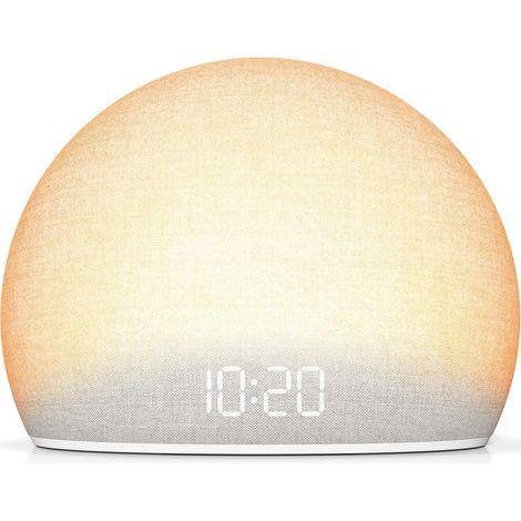Réveil Lumineux Sunrise, Machine à Bruits Blancs pour Chambre,Lumière d’Aube Naturelle avec Sons Doux, 20 Sons Relaxants, Affichage Réglable, Design sans Écran