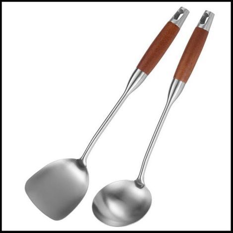 Spatule en Acier Inoxydable pour Acier au , Spatule de Wok en Acier Inoxydable en MéTal, Ensemble D\\'Outils de Wok, Louche à Soupe (1/4)