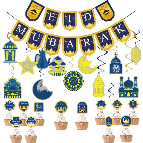 (Set mit 12 blauen und goldenen Spiral-Steckdosenleisten, 3er-Set) Dekorative Elemente, Banner, Sterne, Mond, Spiralen (1/2)