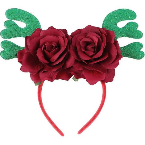 Bandeau créatif en bois de cerf vert, élastiques à cheveux roses, chouchous de Noël adorables, coiffe fleurie, articles de fête, décorations-3330cm (1/3)