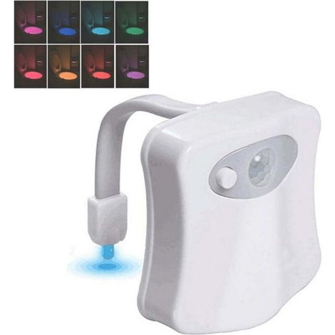Lampe de Toilette, Veilleuse LED pour WC Salle de Bain Capteur Détecteur PIR 8 Changement de Couleurs éclairage (seulement s'active dans l'obscurité) (1/5)