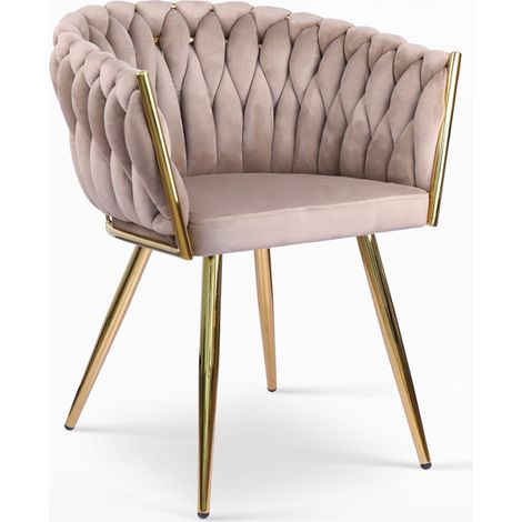 Fauteuil design en velours chaise accoudoirs pieds dorés Versailles - Marron (1/5)