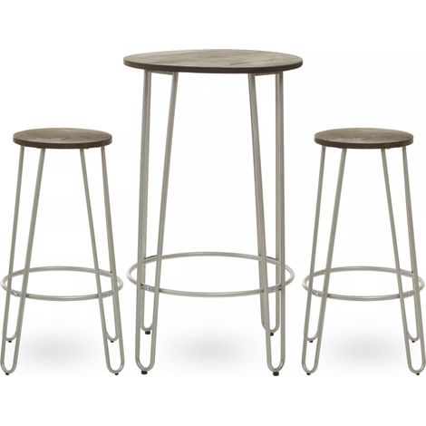 Interiors by Premier Set of 3 Silver Frame Bar Table Stool Set , Hairpin Stool for Kitchen Counter, Elm Wood Metal Frame Stool (1/5)