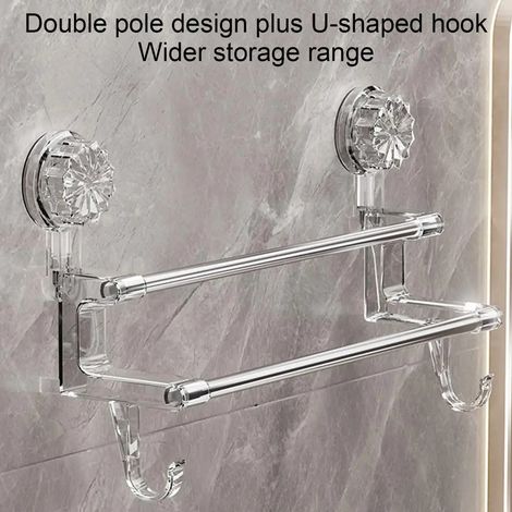 Porte-serviettes de douche sans perçage, porte-serviettes de douche à ventouse, barre porte-serviettes autocollante, pour salle de bain et cuisine, 38.5 cm (1/3)