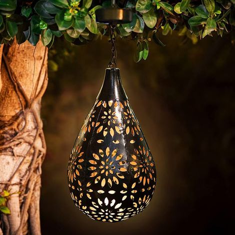 Lampe de jardin solaire extérieure en fer forgé en forme de marguerite, lampe à projection LED suspendue pour clôture.-AquaForge