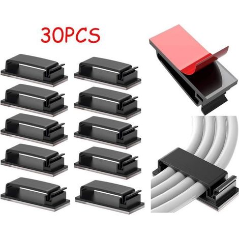 Clips Câbles,Câble Management Auto-adhésifs,Gestion des Clips,Attaches de Câble,Organiseur de Fils Electriques,Serre-Câbles(Noir) (1/4)