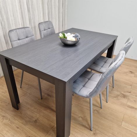 Dining Table and 4 Chairs Black Dark Grey 4 Velvet Grey Chairs Wood Dining Set Furniture (1/5)