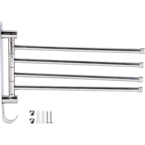 Porte-serviettes pivotant à 180° en acier inoxydable, 4 barres, fixation murale pour salle de bain (1/5)