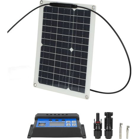 Panneau Solaire Monocristallin 15W 18V Portable avec Régulateur 30A - Kit Énergie Solaire pour Camping, Bateau, Caravane