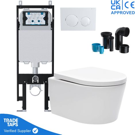 Luxury Wall Hung Rimless Toilet Pan with VIVA Slim Concealed Cistern Frame 1.14-1.35m & Gloss White Flush Plate (1/5)