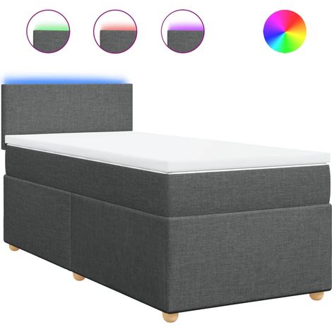 Lit simple Lit adulte Sommier à lattes de lit avec matelas Gris foncé 100x200cm Tissu