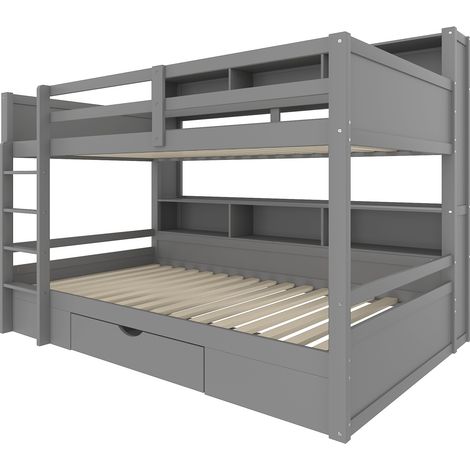 =(WX000708AAE)Lits superposés, 90x200cm(90x200cm) lits simples, lits pour enfants, lits superposés avec tiroirs, avec rangements, sans matelas, gris (1/5)
