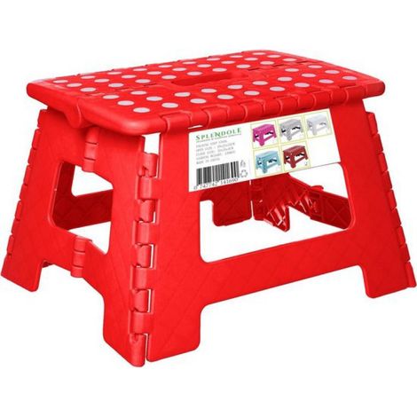 Tabouret pliant en plastique rouge - Hauteur : 22 cm, largeur : 29 cm - Charge maximale : 100 kg (1/5)
