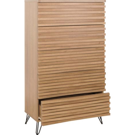 Kommode HHG-698, Highboard Schrank, 3D-Design 5 Schubladen MDF Metall 145x80x44cm natur