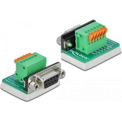 Delock Adaptador D-Sub9 hembra a bloque de terminales con pulsador vertical