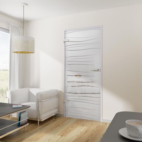 Porte intérieure vitrée, décor satiné mistral, 83 x 197 cm, bloc-porte vitré, montage réversible