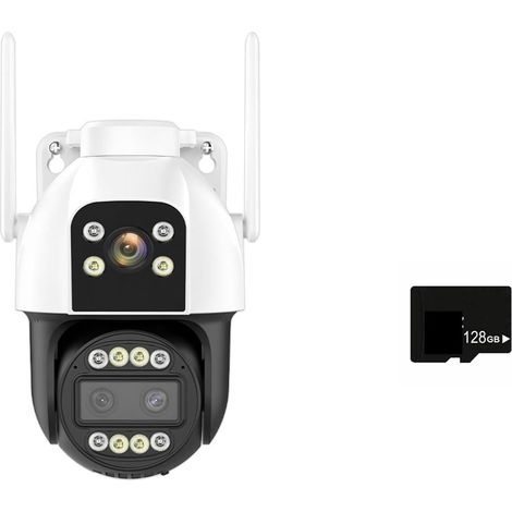 Caméra de sécurité à Domicile Caméra IP 4G Carte SIM 4K HD, Zoom 10X, PTZ, Trois objectifs, Double écran, caméra de sécurité 2K, Suivi Automatique, Surveillance P2P(4K WiFi Add 128G) (1/5)