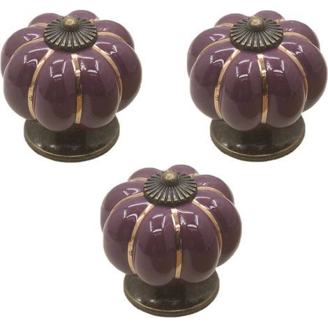 Juego de 3 pomos de cerámica con forma de calabaza de Halloween de 40x40 mm (diámetro x altura) para puertas de armarios, cajones de cómodas, muebles y armarios de cocina. Herrajes de cobre vintage co (1/5)