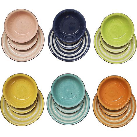 Servizio Piatti 18 Pezzi in Stoneware Completo Tavola Multicolor Moderno per 6 Persone Effetto Dipinto a Mano Piani 26,7cm Fondi 21cm Frutta 19,1cm Uso Quotidiano e Microonde (1/5)