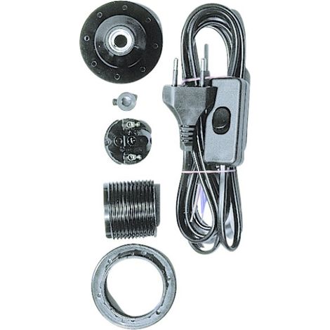 Kit douille de lampe E27, 6 pces., avec interrupteur et prise mâle 2 pôles, 180cm, 100W, luminaire-2302201, Noir