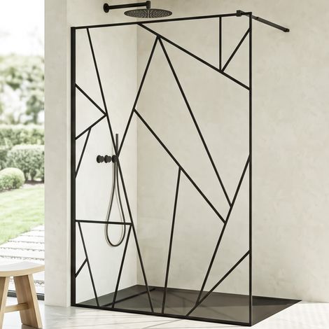 Mai & Mai Duschwand für Dusche Duschabtrennung 120x200cm Walk-In Dusche, Duschtrennwand Schwarz 8mm ESG-Sicherheitsglas NANO Klarglas mit geometrischem Design MMBR3 Bremen01Plus-GM (1/5)