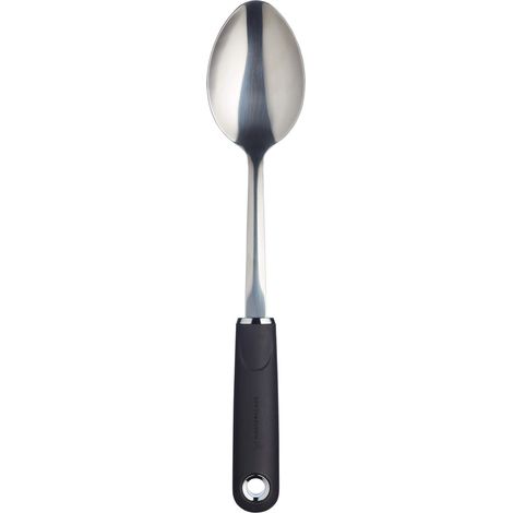 KitchenCraft MasterClass Cucchiaio da cucina con manico e testa ergonomici di Acciaio inossidabile, 33,5 cm - Nero e argento (1/4)
